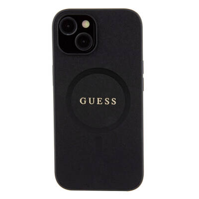 Apple iPhone 15 Case Guess Original Licensed Magsafe Charging Featured Saffiano Cover with Text Logo - 3