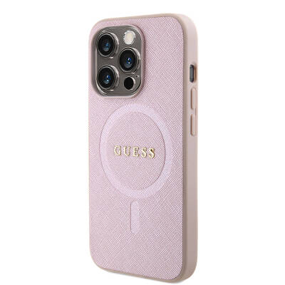 Apple iPhone 15 Case Guess Original Licensed Magsafe Charging Featured Saffiano Cover with Text Logo - 10