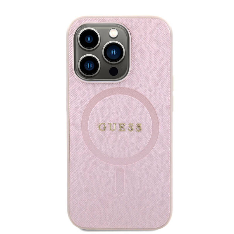 Apple iPhone 15 Case Guess Original Licensed Magsafe Charging Featured Saffiano Cover with Text Logo - 11