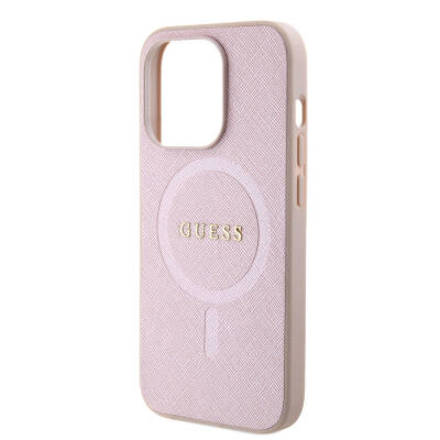 Apple iPhone 15 Case Guess Original Licensed Magsafe Charging Featured Saffiano Cover with Text Logo - 12