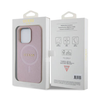 Apple iPhone 15 Case Guess Original Licensed Magsafe Charging Featured Saffiano Cover with Text Logo - 14