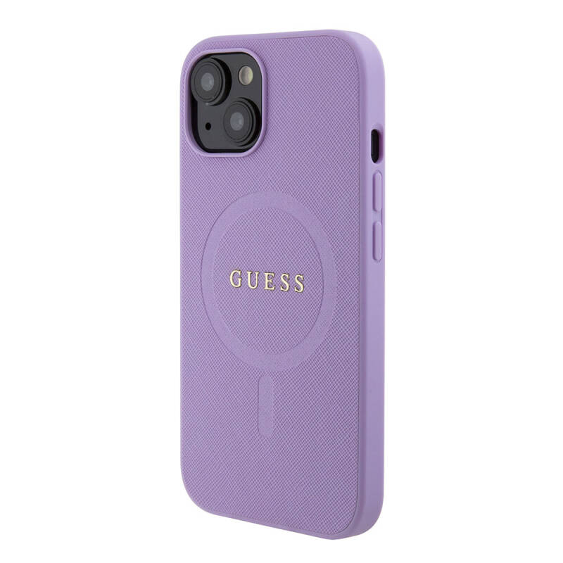 Apple iPhone 15 Case Guess Original Licensed Magsafe Charging Featured Saffiano Cover with Text Logo - 17