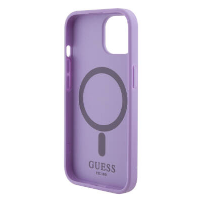 Apple iPhone 15 Case Guess Original Licensed Magsafe Charging Featured Saffiano Cover with Text Logo - 21