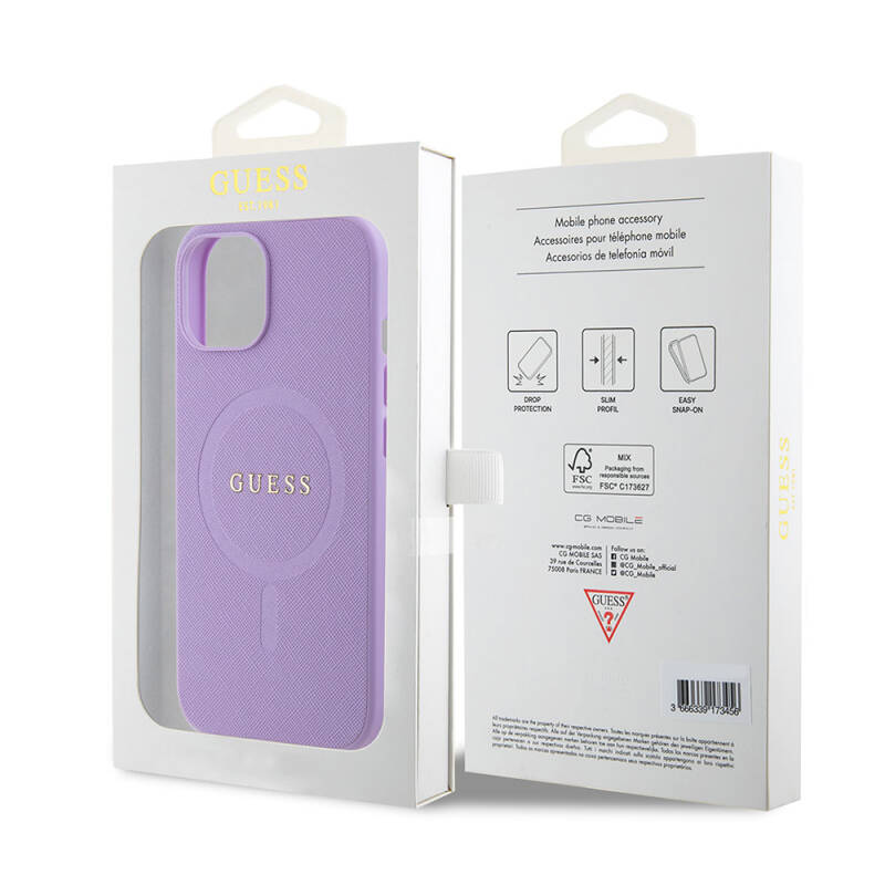 Apple iPhone 15 Case Guess Original Licensed Magsafe Charging Featured Saffiano Cover with Text Logo - 22