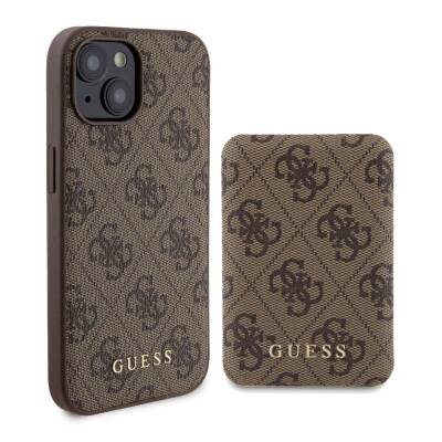 Apple iPhone 15 Case Guess Original Licensed Magsafe Charging Features 4G Patterned Cover with Text Logo + Powerbank 5000mAh 2in1 Set - 1