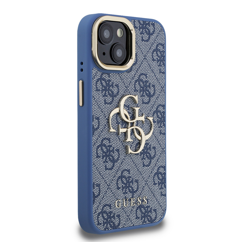Apple iPhone 15 Case Guess Original Licensed PU Leather 4G Patterned Metal Big 4G and Text Logo Camera Stand Cover - 15