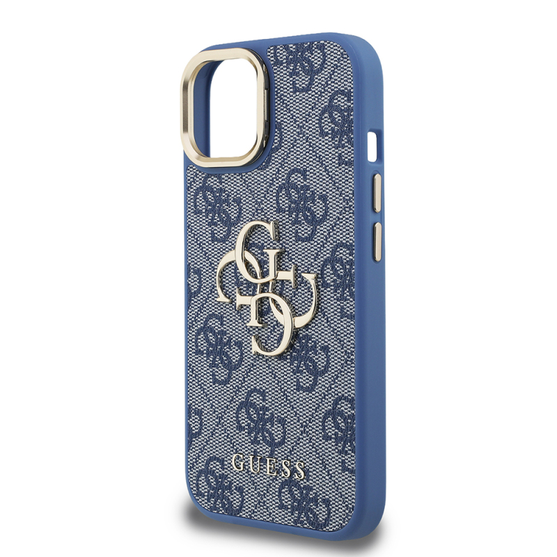 Apple iPhone 15 Case Guess Original Licensed PU Leather 4G Patterned Metal Big 4G and Text Logo Camera Stand Cover - 17