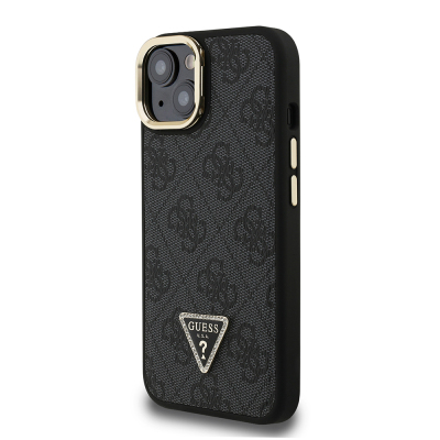 Apple iPhone 15 Case Guess Original Licensed PU Leather Stone Triangle Logo 4G Patterned Camera Stand Cover - 3