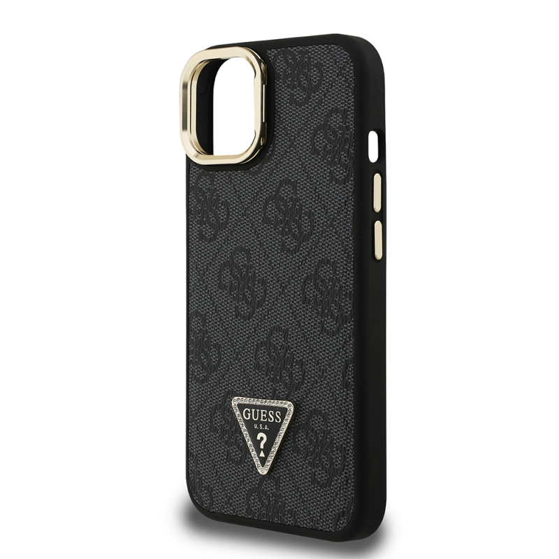 Apple iPhone 15 Case Guess Original Licensed PU Leather Stone Triangle Logo 4G Patterned Camera Stand Cover - 7
