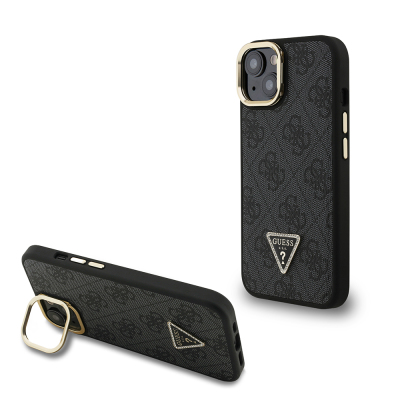 Apple iPhone 15 Case Guess Original Licensed PU Leather Stone Triangle Logo 4G Patterned Camera Stand Cover - 2