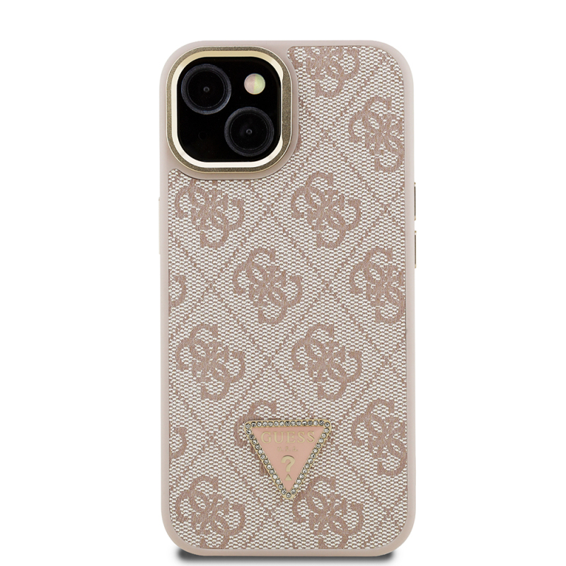 Apple iPhone 15 Case Guess Original Licensed PU Leather Stone Triangle Logo 4G Patterned Camera Stand Cover - 13