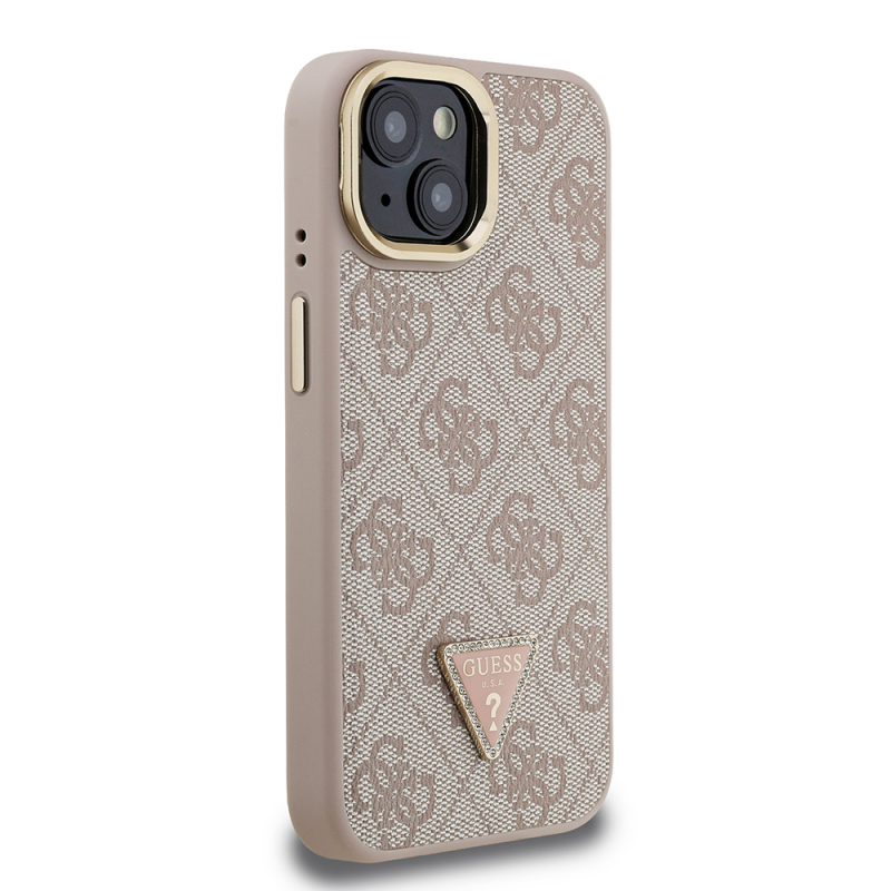 Apple iPhone 15 Case Guess Original Licensed PU Leather Stone Triangle Logo 4G Patterned Camera Stand Cover - 14