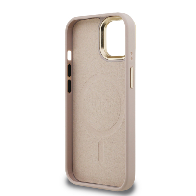 Apple iPhone 15 Case Guess Original Licensed PU Leather Stone Triangle Logo 4G Patterned Camera Stand Cover - 17