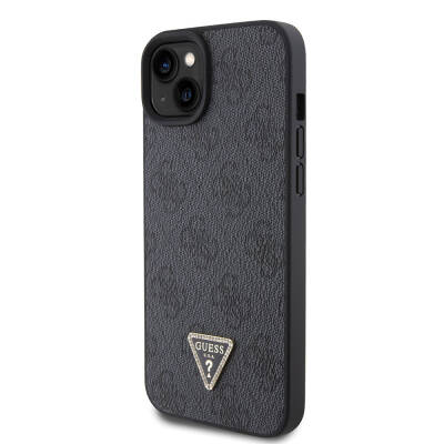 Apple iPhone 15 Case Guess Original Licensed PU Leather Stoned Triangle Logo 4G Patterned Strass Cover - 2