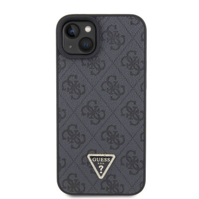 Apple iPhone 15 Case Guess Original Licensed PU Leather Stoned Triangle Logo 4G Patterned Strass Cover - 3