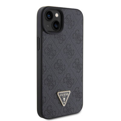 Apple iPhone 15 Case Guess Original Licensed PU Leather Stoned Triangle Logo 4G Patterned Strass Cover - 8