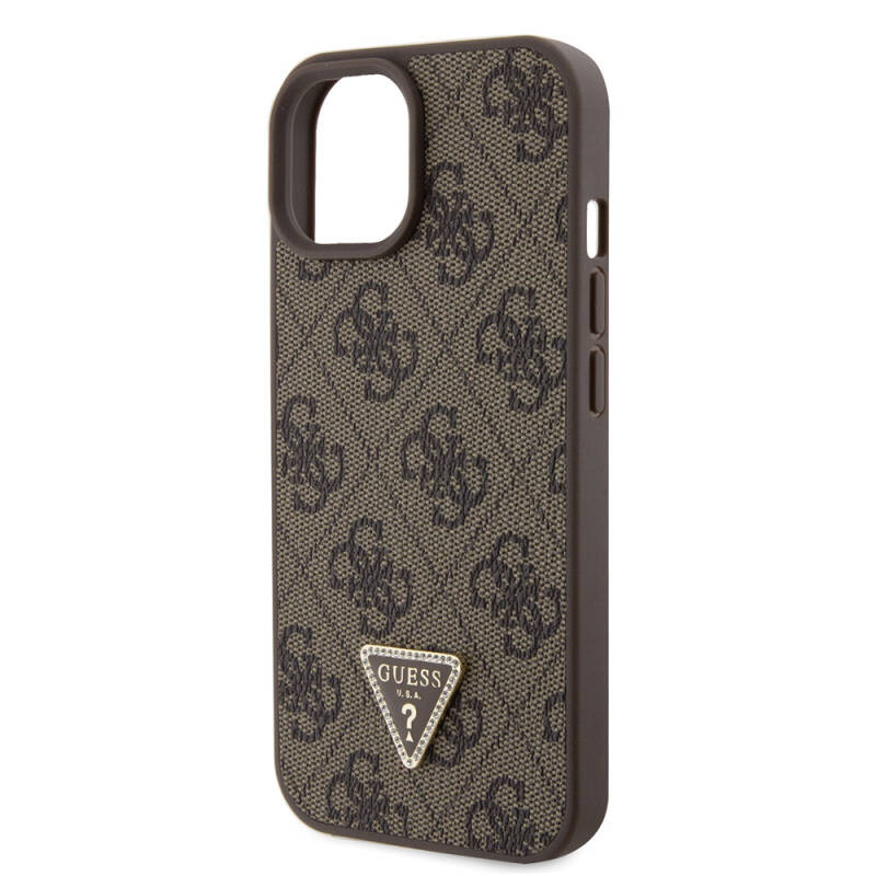 Apple iPhone 15 Case Guess Original Licensed PU Leather Stoned Triangle Logo 4G Patterned Strass Cover - 12