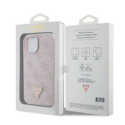 Apple iPhone 15 Case Guess Original Licensed PU Leather Stoned Triangle Logo 4G Patterned Strass Cover - 23