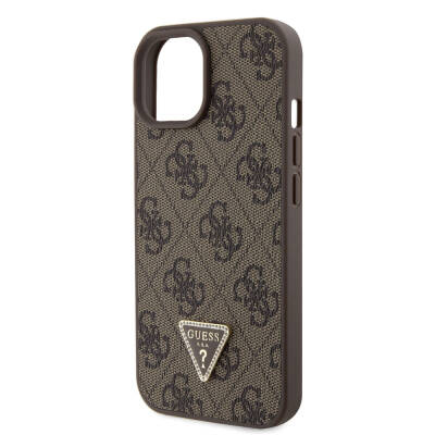 Apple iPhone 15 Case Guess Original Licensed PU Leather Strap Stoned Triangle Logo 4G Patterned Strass Crossbody Cover - 14