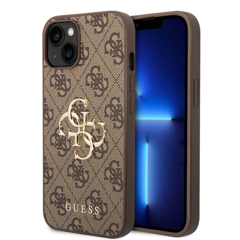 Apple iPhone 15 Case Guess Original Licensed PU Leather Text and 4G Metal Logo Patterned Cover - 1