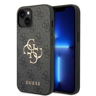 Apple iPhone 15 Case Guess Original Licensed PU Leather Text and 4G Metal Logo Patterned Cover - 9