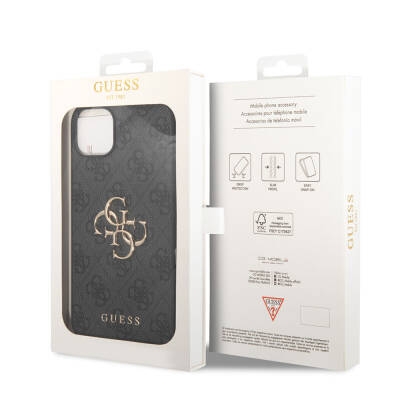 Apple iPhone 15 Case Guess Original Licensed PU Leather Text and 4G Metal Logo Patterned Cover - 15