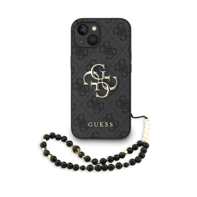 Apple iPhone 15 Case Guess Original Licensed PU Leather Wrist Strap Rope Metal Large 4G and Text Logo Cover - 2