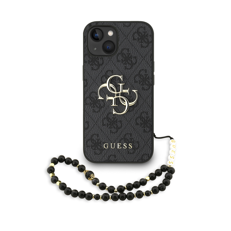 Apple iPhone 15 Case Guess Original Licensed PU Leather Wrist Strap Rope Metal Large 4G and Text Logo Cover - 2