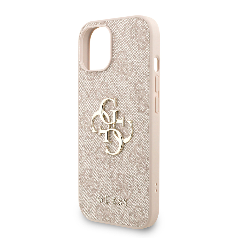 Apple iPhone 15 Case Guess Original Licensed PU Leather Wrist Strap Rope Metal Large 4G and Text Logo Cover - 16