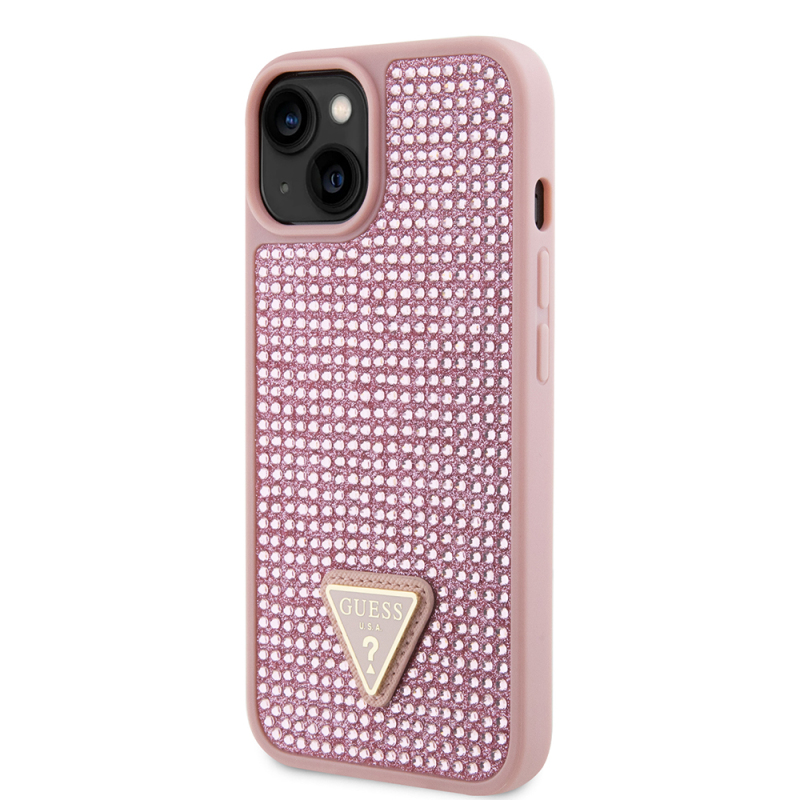Apple iPhone 15 Case Guess Original Licensed Stone Back Surface Triangle Logo Cover - 6