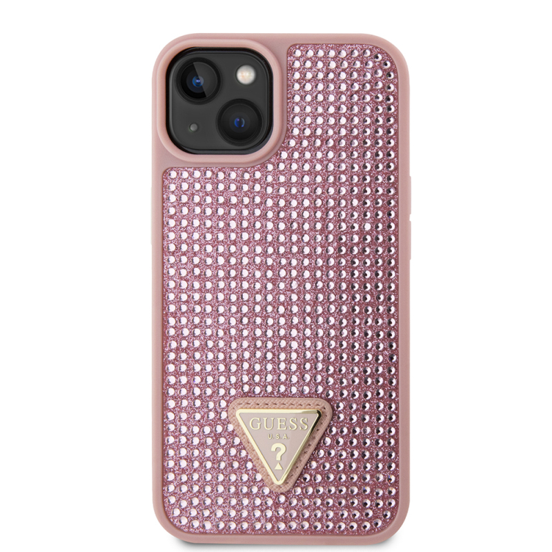Apple iPhone 15 Case Guess Original Licensed Stone Back Surface Triangle Logo Cover - 7