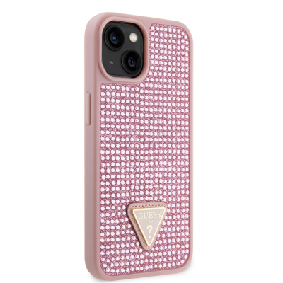 Apple iPhone 15 Case Guess Original Licensed Stone Back Surface Triangle Logo Cover - 8