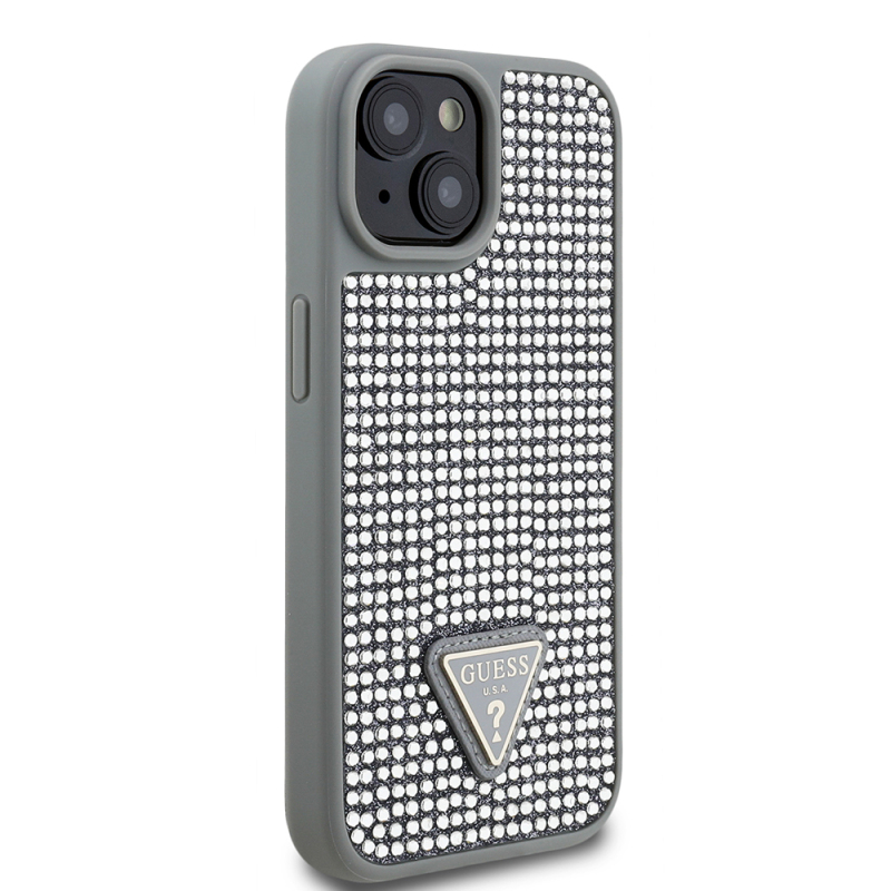 Apple iPhone 15 Case Guess Original Licensed Stone Back Surface Triangle Logo Cover - 15