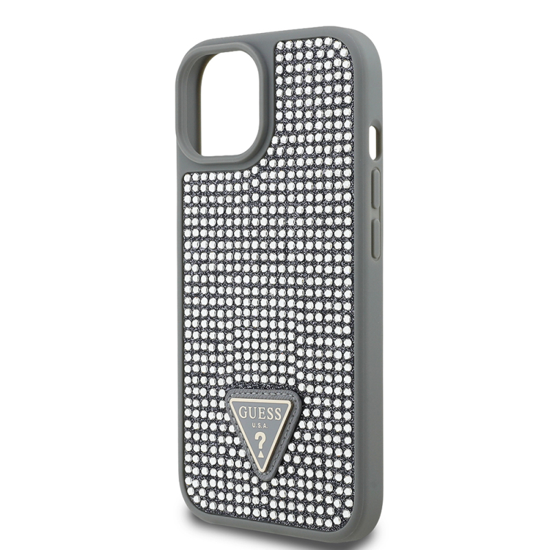 Apple iPhone 15 Case Guess Original Licensed Stone Back Surface Triangle Logo Cover - 17