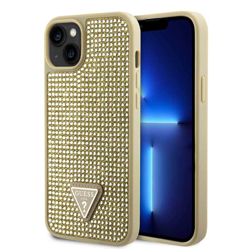 Apple iPhone 15 Case Guess Original Licensed Stone Back Surface Triangle Logo Cover - 4