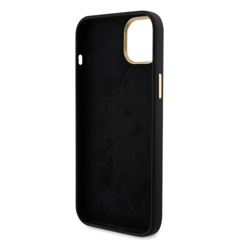 Apple iPhone 15 Case Guess Original Licensed Text and Stone 4G Logo Metal Camera Frame Silicone Cover - 8