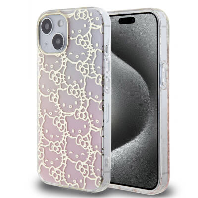 Apple iPhone 15 Case Hello Kitty Original Licensed Color Transition Electroplating Coating Kitty Head Patterned Cover - 1