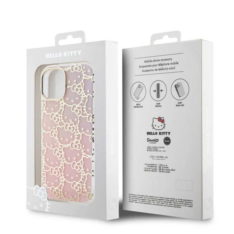 Apple iPhone 15 Case Hello Kitty Original Licensed Color Transition Electroplating Coating Kitty Head Patterned Cover - 8