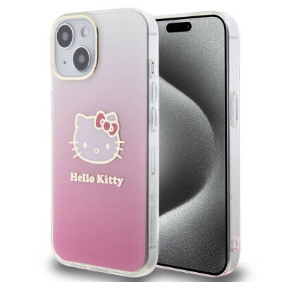 Apple iPhone 15 Case Hello Kitty Original Licensed Text and Iconic Logo Electroplating Coating Gradient Cover - 1