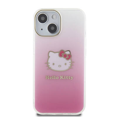 Apple iPhone 15 Case Hello Kitty Original Licensed Text and Iconic Logo Electroplating Coating Gradient Cover - 3