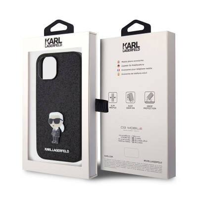 Apple iPhone 15 Case Karl Lagerfeld Iconic Fixed Glitter Metal Logo Original Licensed Cover - 7