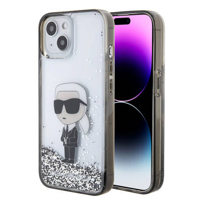 Apple iPhone 15 Case Karl Lagerfeld Iconic Liquid Glitter Original Licensed Cover - 1