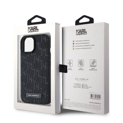 Apple iPhone 15 Case Karl Lagerfeld Original Licensed Magsafe Charging Featured KL Written Hot Stamp Cover - 17