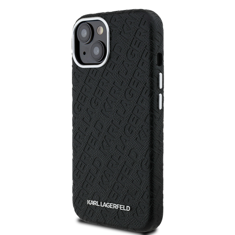Apple iPhone 15 Case Karl Lagerfeld Original Licensed PU Leather Stamped Metal Letter Logo Cover - 3
