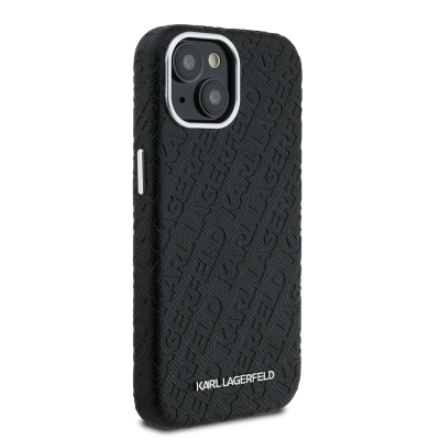 Apple iPhone 15 Case Karl Lagerfeld Original Licensed PU Leather Stamped Metal Letter Logo Cover - 5