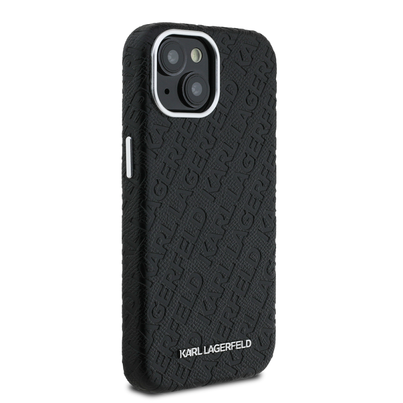 Apple iPhone 15 Case Karl Lagerfeld Original Licensed PU Leather Stamped Metal Letter Logo Cover - 5