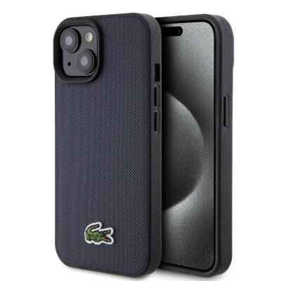 Apple iPhone 15 Case Lacoste Original Licensed PU Pique Pattern Back Iconic Crocodile Woven Logo Cover - 18