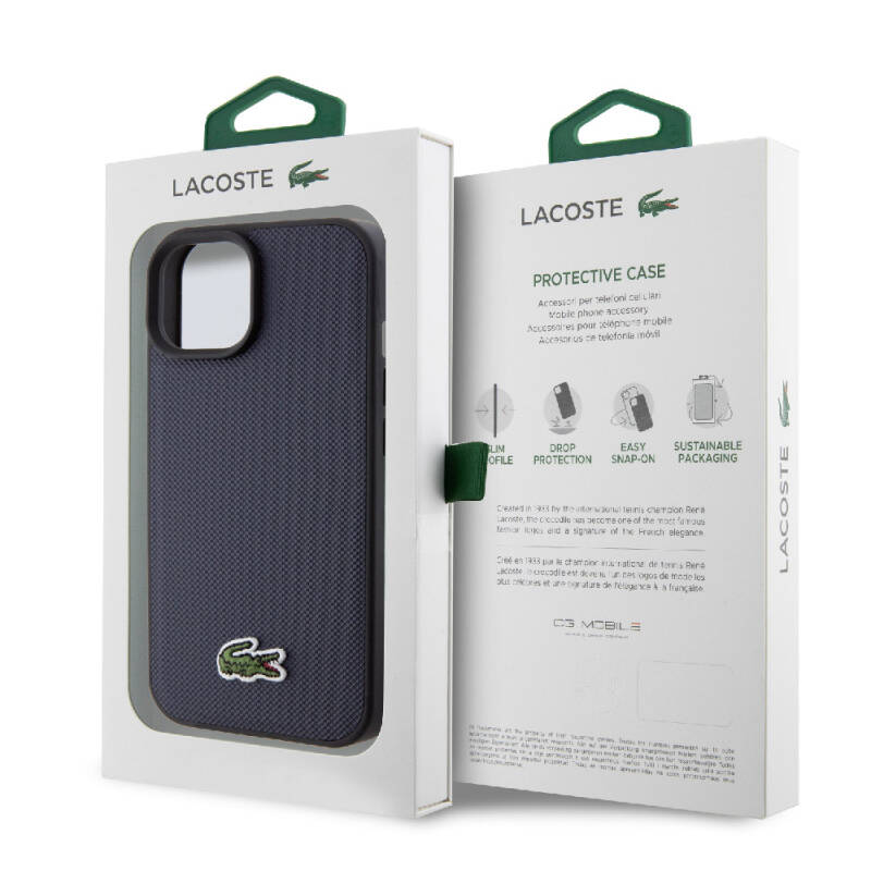 Apple iPhone 15 Case Lacoste Original Licensed PU Pique Pattern Back Iconic Crocodile Woven Logo Cover - 25