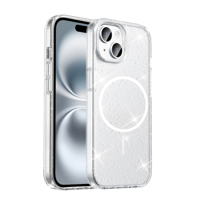 Apple iPhone 15 Case M-safe Charging Feature Shining Glitter Transparent Colorful Zore Maris Cover - 1