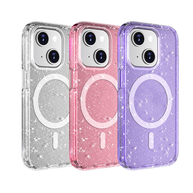 Apple iPhone 15 Case Magsafe Charging Feature Shining Glitter Transparent Colored Zore Allstar Cover - 5